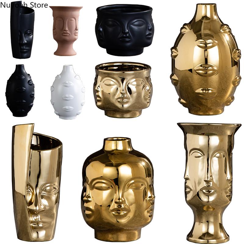 Nordische Keramik-Gesichtsvase Modernes Wohnzimmer Lippenblume Leichter Luxus Ausdruck Halbes Gesicht Dekoration Heimdekorationszubehör