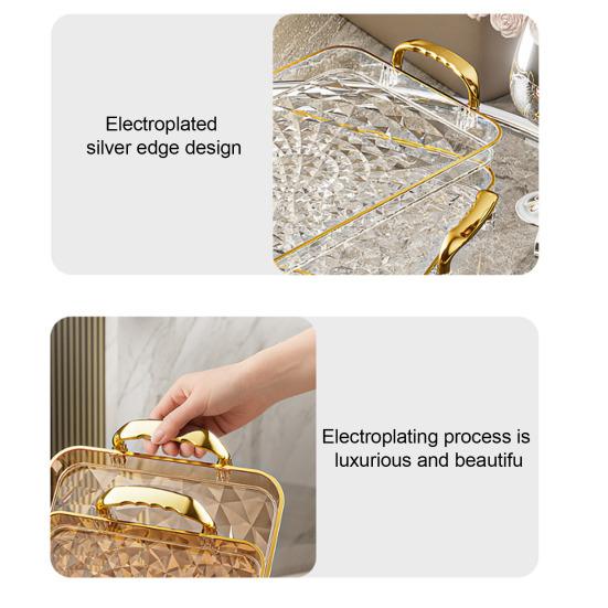 Clear Serving Tray with Handles Multipurpose Fruit Snack Dessert Platter for Home Parties Stackable Decorative Storage Tray Kitchen Organizer