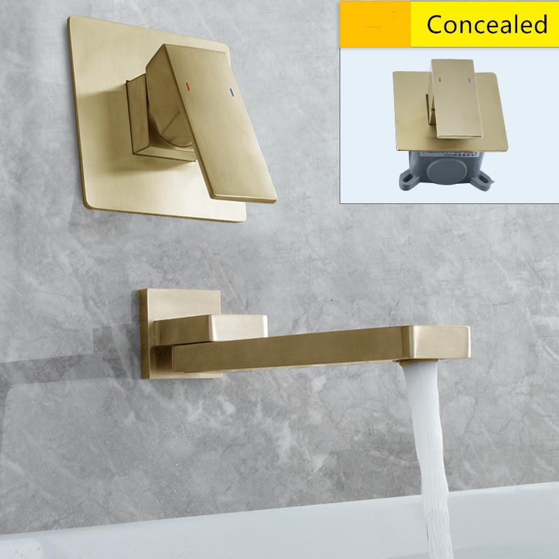 Tuqiu Brushed Gold Basin Faucet Bathroom Faucet In-Wall Black Faucet Hot and Cold Bathroom Sink Tap Basin Mixer Tap Set