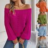 Autumn and Winter Casual Solid Color Hollow One-neck Off-shoulder Lantern Sleeve Sweater