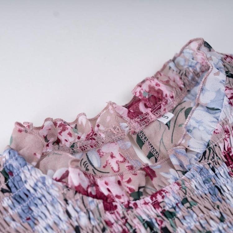 Floral Printed Casual Dress for Women Loose Fit O Neck All Match Long Sleeve