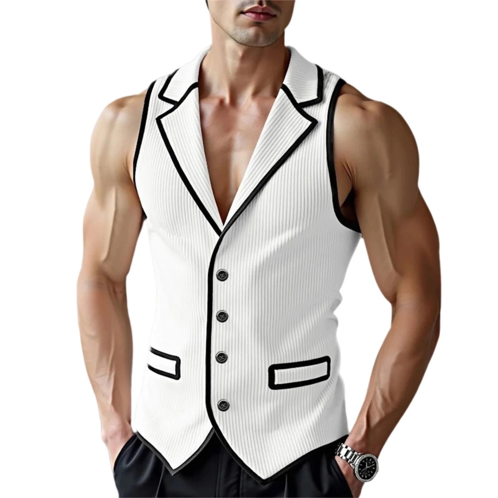 

Летние мужские вельветовые жилеты куртки без рукавов с V-образным вырезом однотонные повседневные блейзеры модные пэчворк приталенные одежда для выступлений S белый