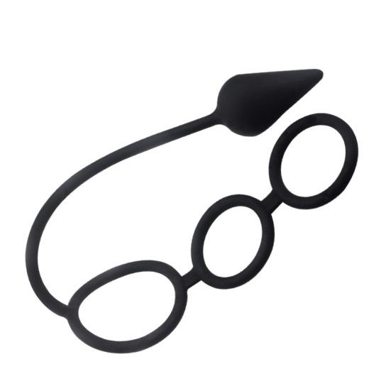 Men Time Delay Three Ring Cock Penis Lock Anal Butt Plug Prostate Massager Sex Toys