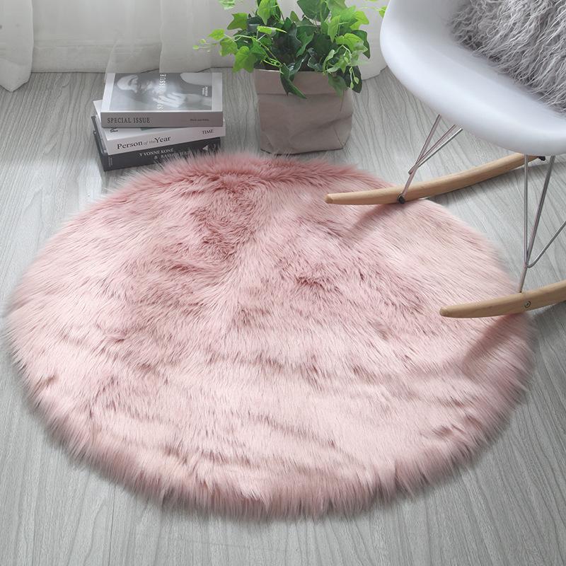 Round Faux Sheepskin Long Pile Rug for Chair, Yoga, Living Room, Bedroom, Sofa Cushion