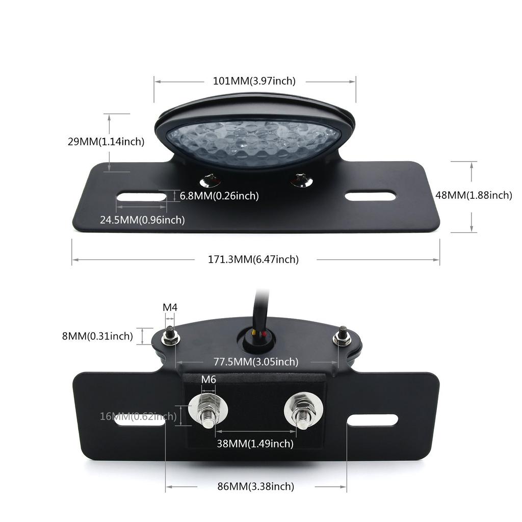 MFC PRO Tail Lamp Cat Eye Universal LED Slim License Light Stay Custom Motorcycle Brake Clear Lens (Clear)