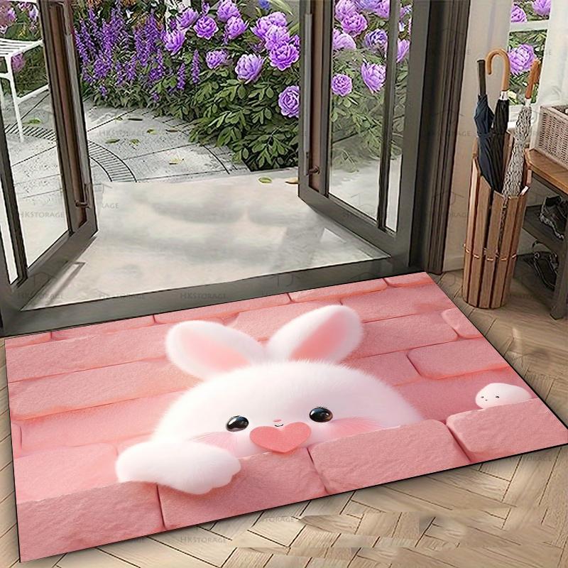 Teppich Matte rutschfest Rosa Ziegelwand Herz Hase Läufer für Wohnzimmer Schlafzimmer Eingangsbereich Küche Kinderzimmer Spielzimmer Heimdeko