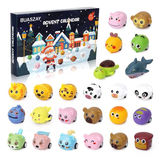 Yousheng Christmas Advent Calendar 2025 Cartoon Animal Car Shapes Countdown Calendar Battery-Free Pull-Back Cars Educational Toy