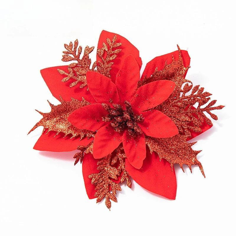 Große DIY Glitzernde Künstliche Weihnachtsblumen Kunstblumen Weihnachtsbaumschmuck Heim Neujahrsdeko