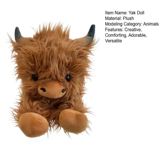Highland Cow Plush Toy Cute Yak Doll with Long Fluffy Hair Soft Stuffed Animal Gift for Kids Adults Cow Lovers