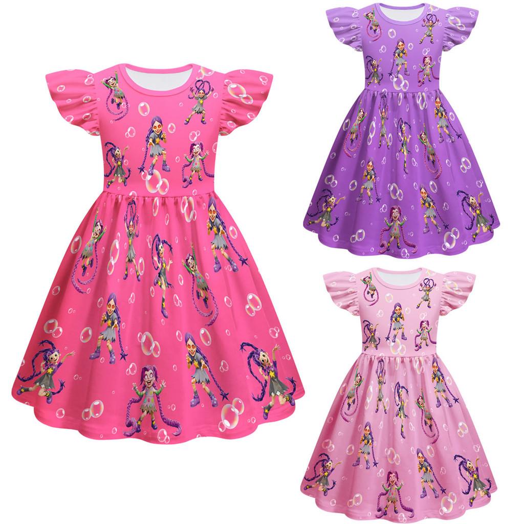 83039 Kids Girls Lily Lovebraids Game Anime Print Short Sleeves Dresses