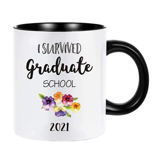 Large Capacity Coffee Cup Graduation Theme Water Cup with Ergonomic Handle Comfortable to