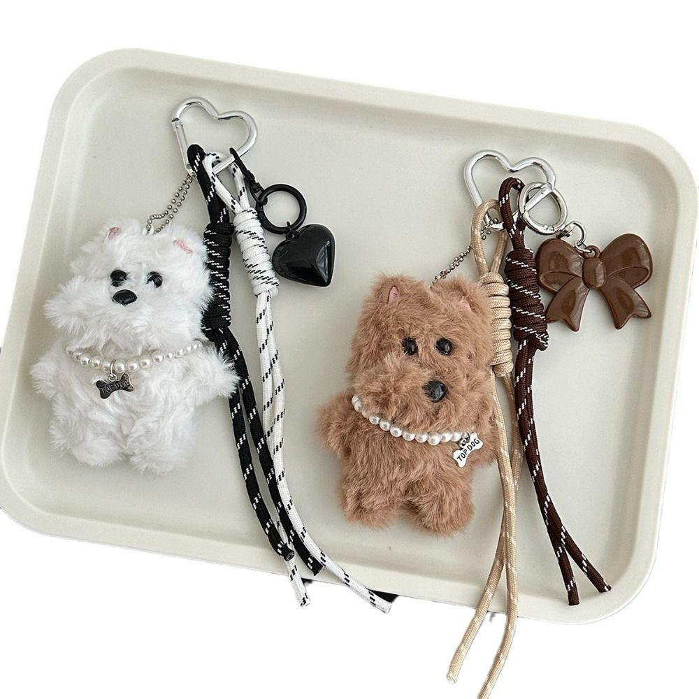 New Plush Doll Bag Pendant Coffee White Dog Car Keychain Bag Charm Gift