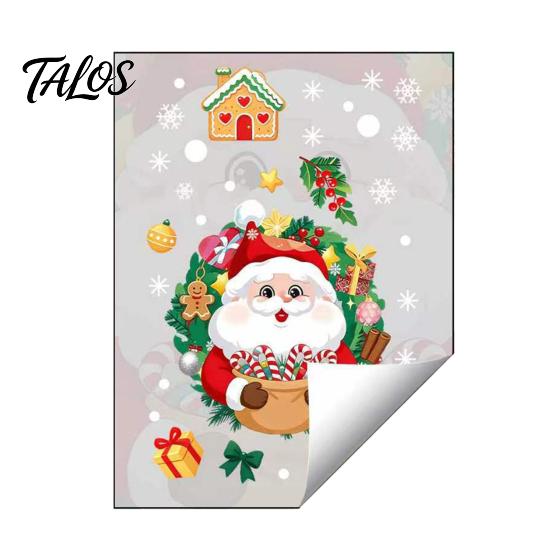Gingerbread Man Decals Christmas Static Window Sticker, Wreath Pattern Print PVC Removable Decal, Decorative Film Waterproof Glass Cling for