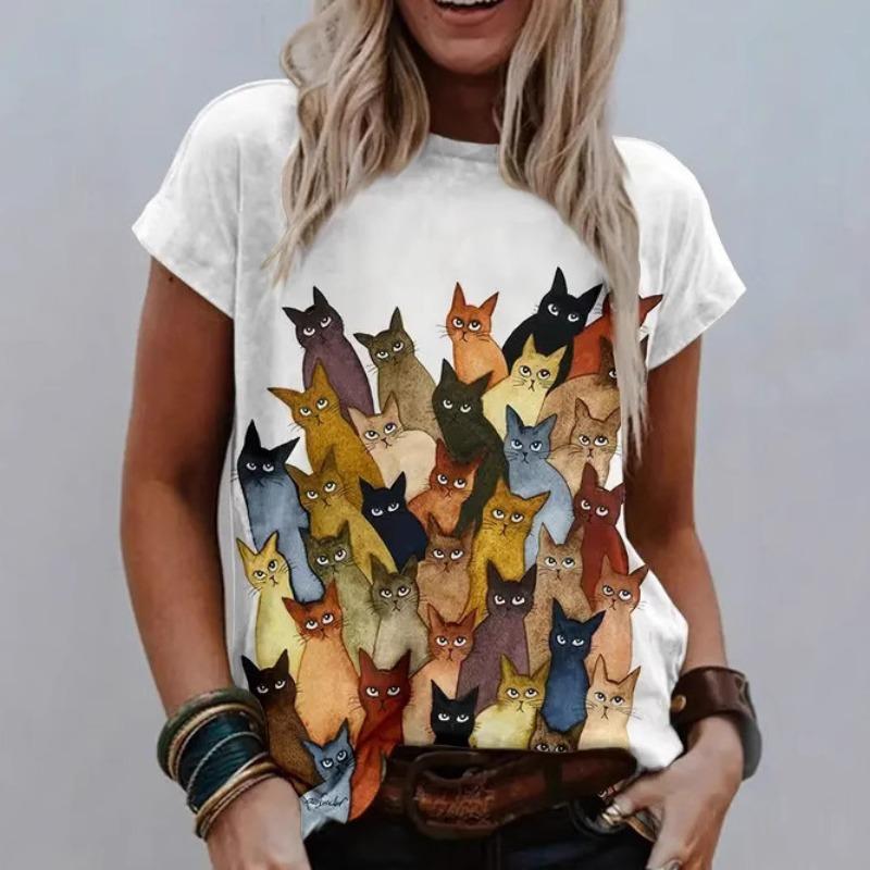 Fashion Casual Versatile Short Sleeve Crew Neck Printed Top Loose T-Shirts Women’s