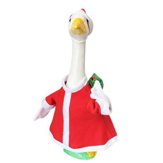 Christmas Goose Outfit for 23" Porch Goose Statue Santa Claus Elf Clothes And Hat Set for Outdoor Lawn Patio Yard Decor