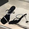 Fashion Luxury Rhinestone Open Toe Women Sandals Square Toe Thin Heel Designer Slide Sandals Summer Fashion High Heel Shoes for Woman