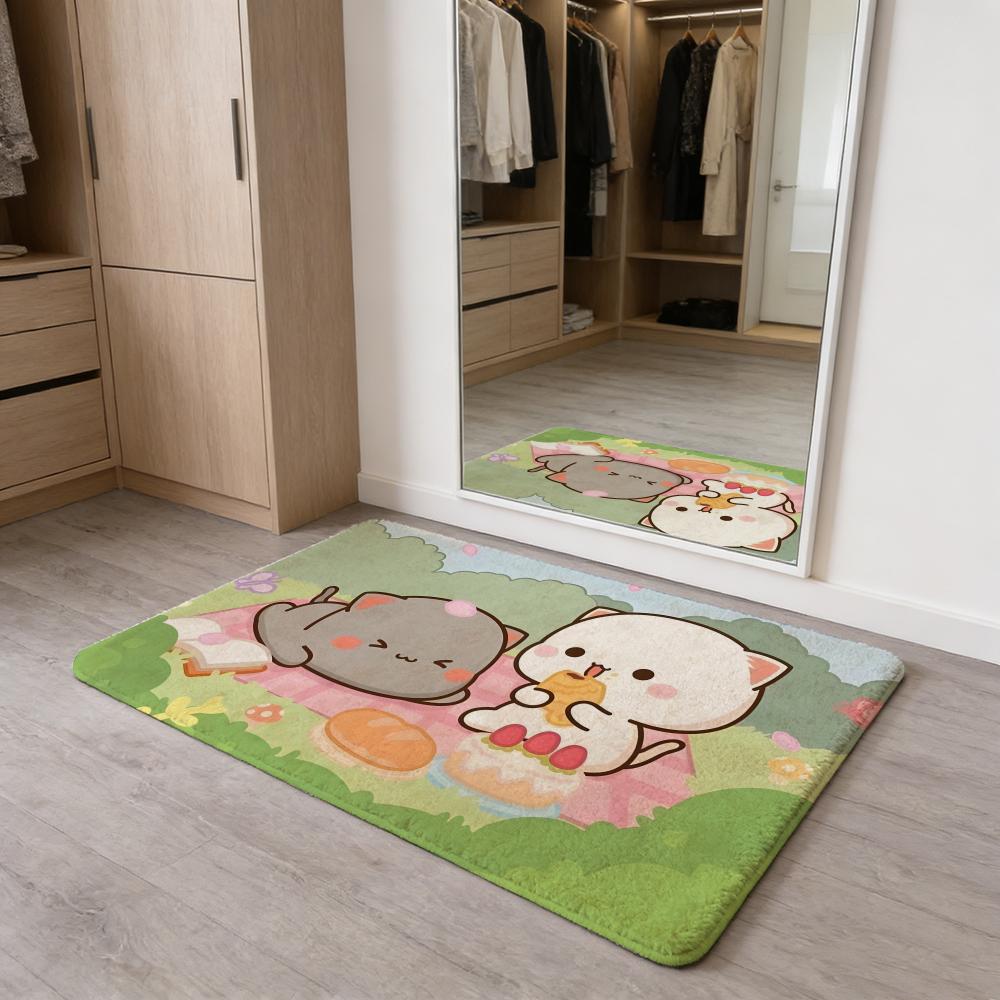 

P-Peach and Goma Floor Mat Flannel Door Mat Non-Slip Absorbent Washable Indoor Home Rug 40x60cm