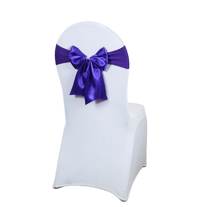 1 Pcs Satin Chair Bow Sash With Rhinestone Accent Easy Install For Wedding Banquet Party Events