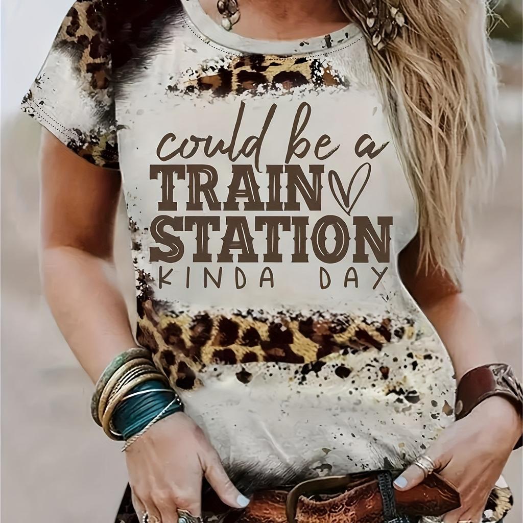 Trendy And Cool Design Leopard Art Print Minimalist Women's T-shirt Cool And Comfortable Summer Collar Casual Street Tops Tees