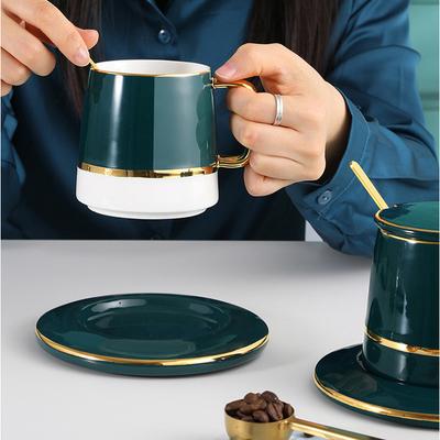 Ceramic Coffee Cup Saucer Spoon Gift Box Nordic Green Tea Mug with Cover Drinkware Household Kitchen Supplies Cup Water Ware