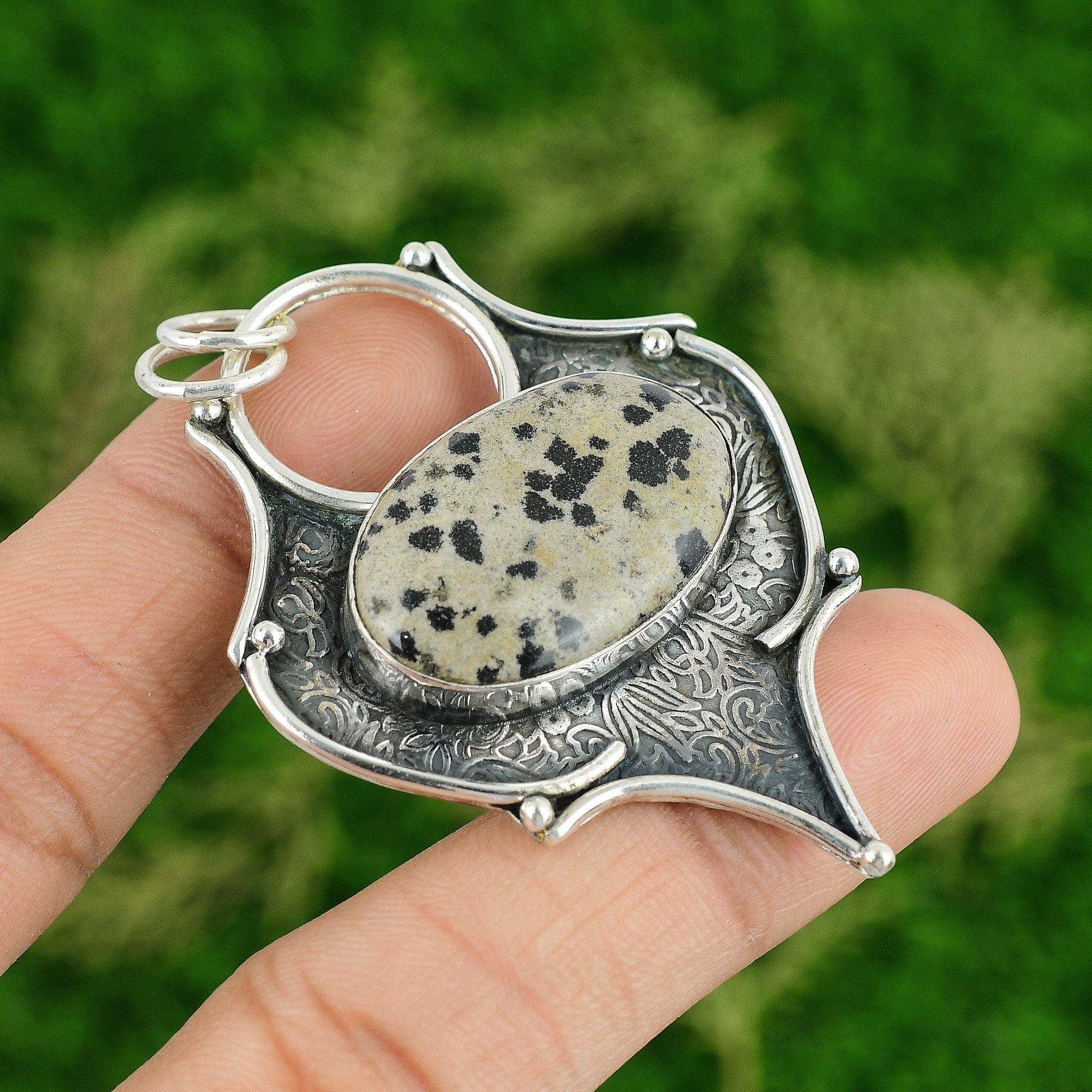 

Daughters Day Sale Dalmatian Jasper Stone Sterling Silver Artisan Boho Pendant