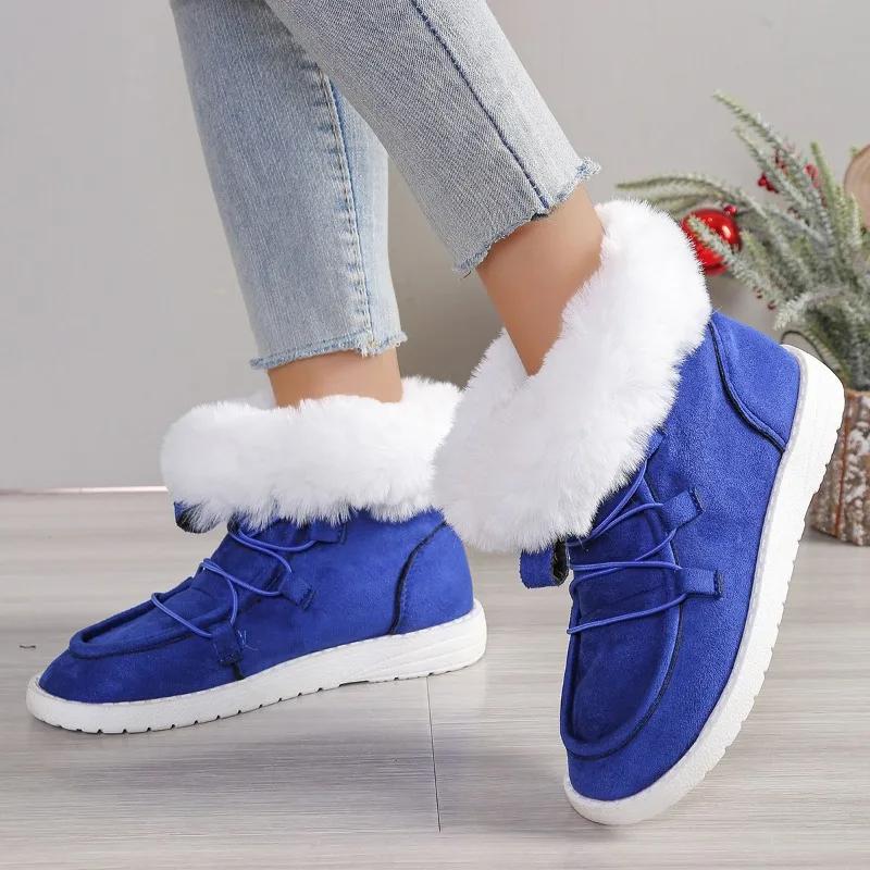 Winter New Flat Boots Women's Fashion Round Head Front Lace-up Suede Short Hair Comfortable Short Boots