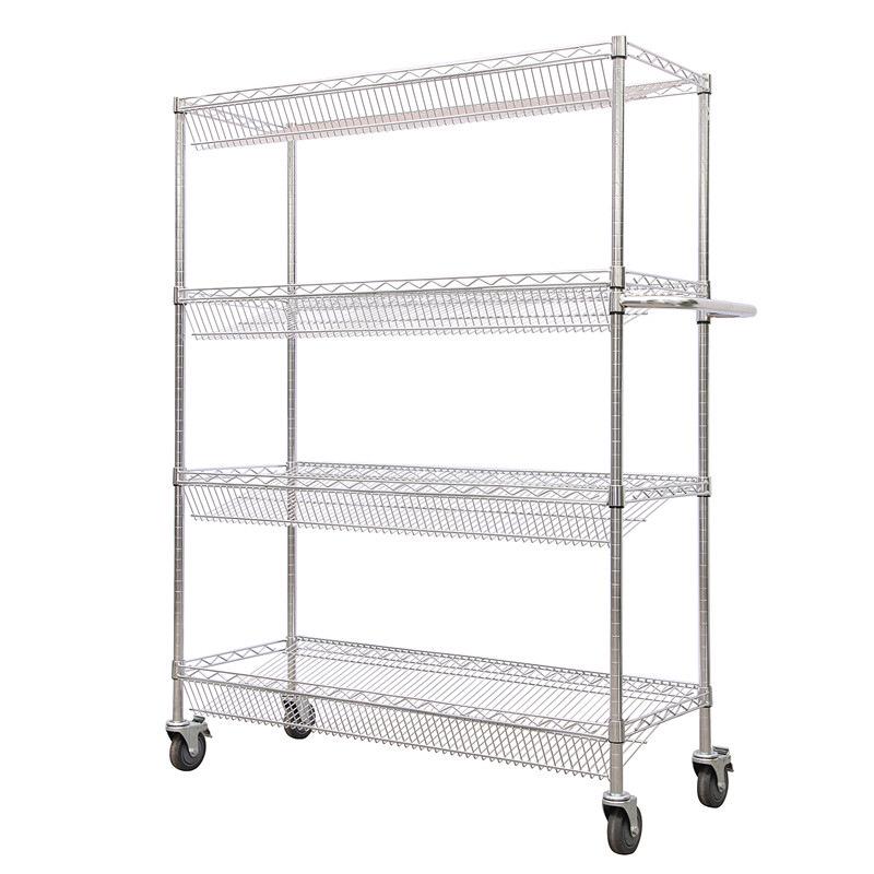 Chrome-Plated Anti-Static Wire Mesh Mobile Storage Shelves