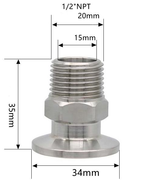 1/4" 3/8" 1/2" 3/4" 1" -4" NPT Male X 0.5" 0.75" 1.5" 2" -4" Tri Clamp Connector Pipe Fitting 304 316L Stainless Steel Sanitary