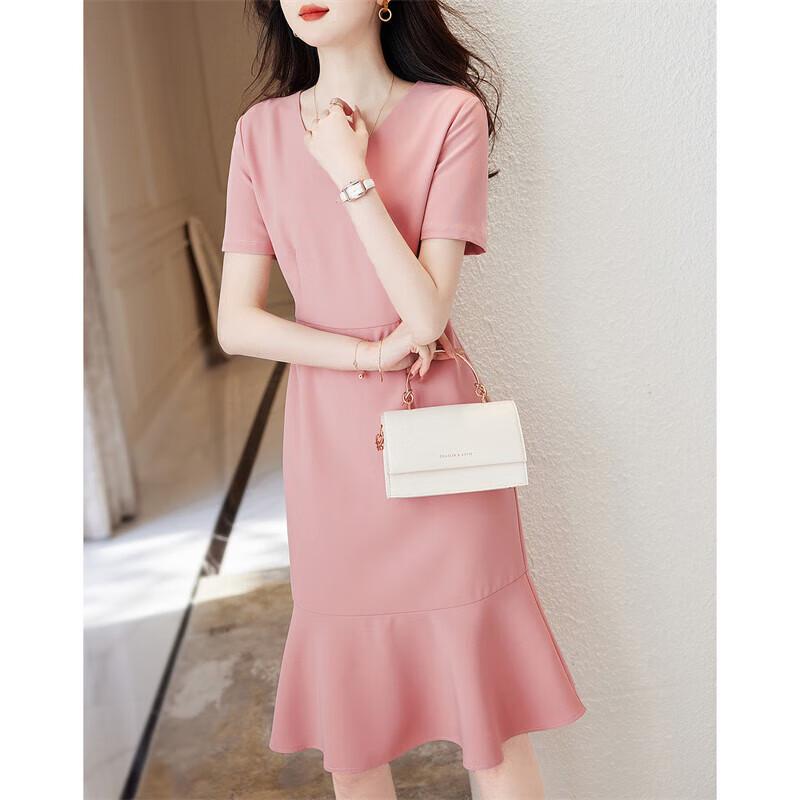 DME Elegant V-Neck Slimming Fishtail Midi Dress