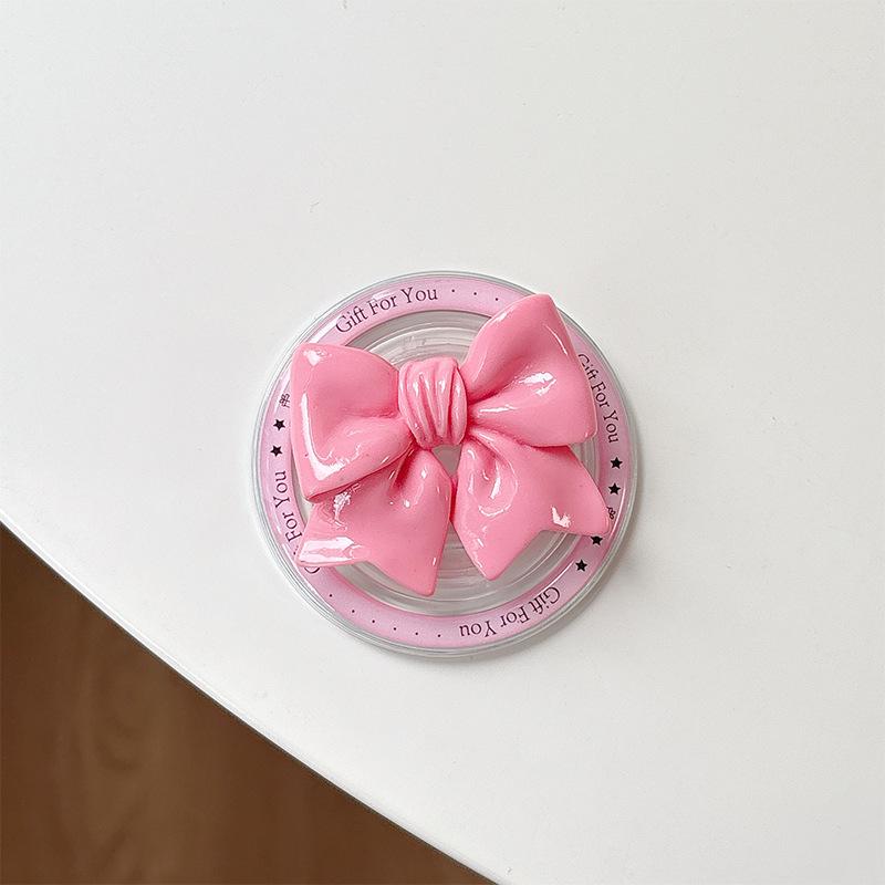 Magnetic Retractable Bow Phone Holder: Airbag Back Sticker & Desktop Stand