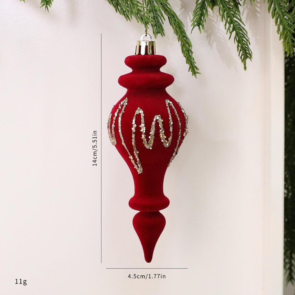 Velvet Christmas Ornaments, Red Assorted Festive Designs, Holiday Tree Decorations