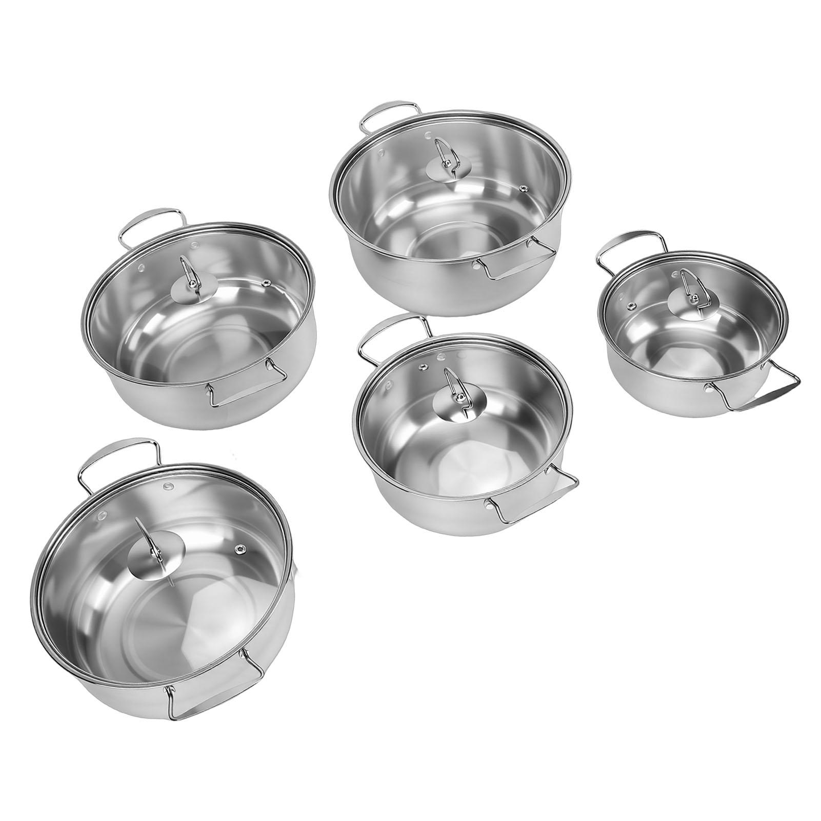 

5pcs Stainless Steel Cookware Pots Stockpot Saucepans with Glass Lids Dual Handles for Kitchen Cooking L