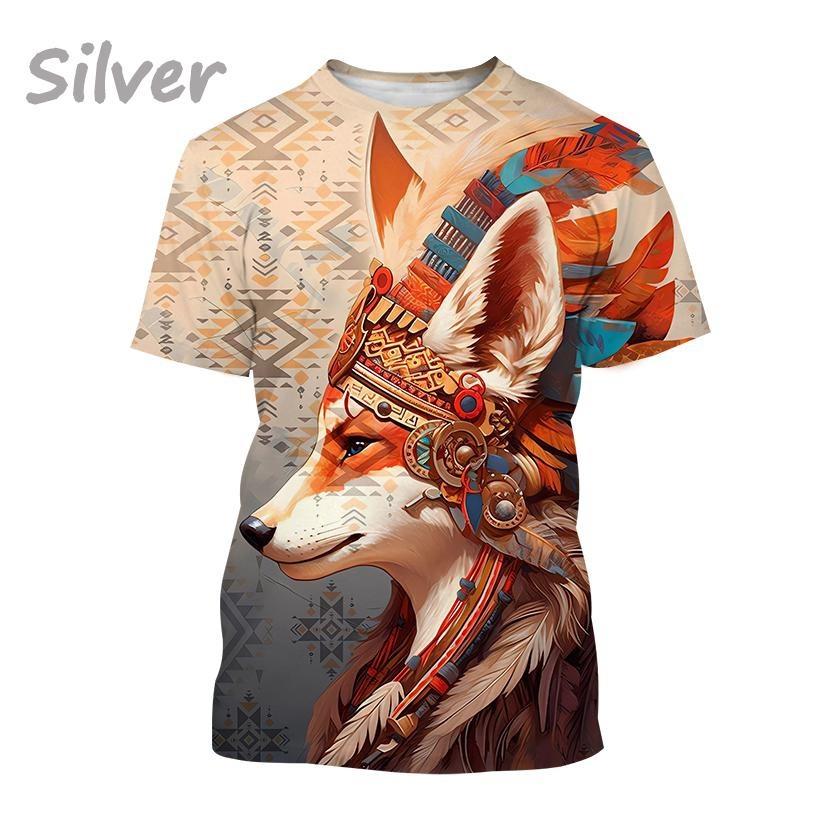 

Футболки с 3D принтом серии Fox, мужские футболки, повседневная одежда, модный мужской топ, летняя футболка с коротким рукавом L серебряный