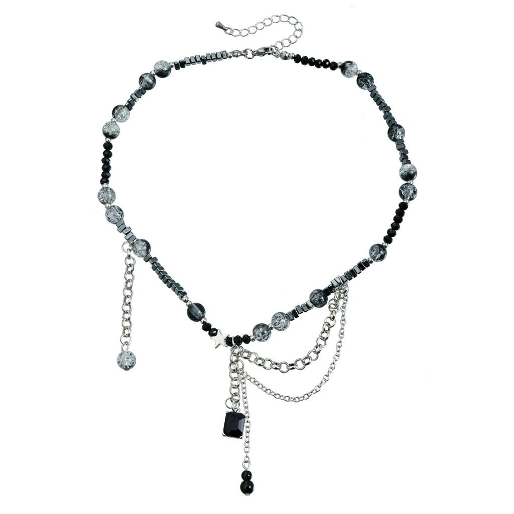 Dunkelgotische Mehrlagige Quasten Schlüsselbeinkette Verstellbare Länge Halskette Edgy Punk Legierungsschmuck Für Frauen Mädchen