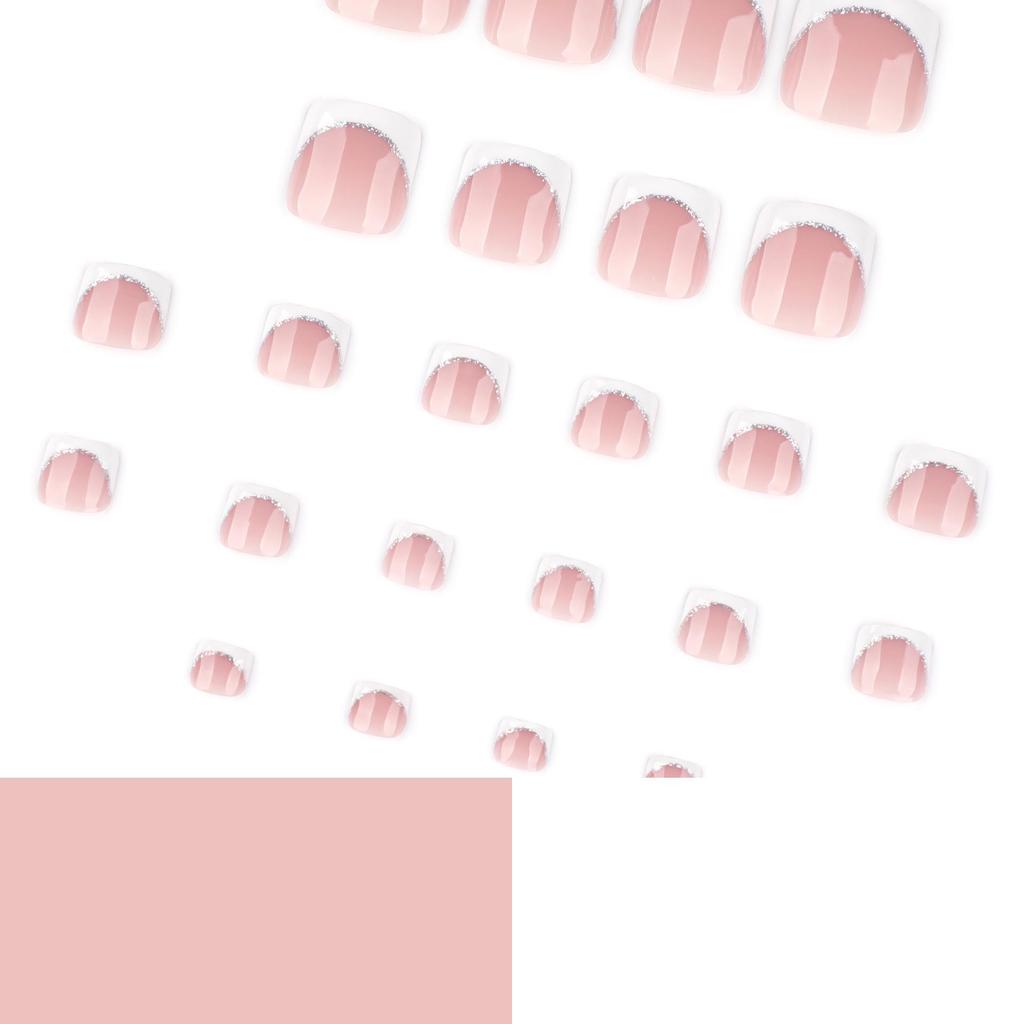 Hot-Selling French White Toe Nail Tips with Silver Glitter for Easy Nail Art