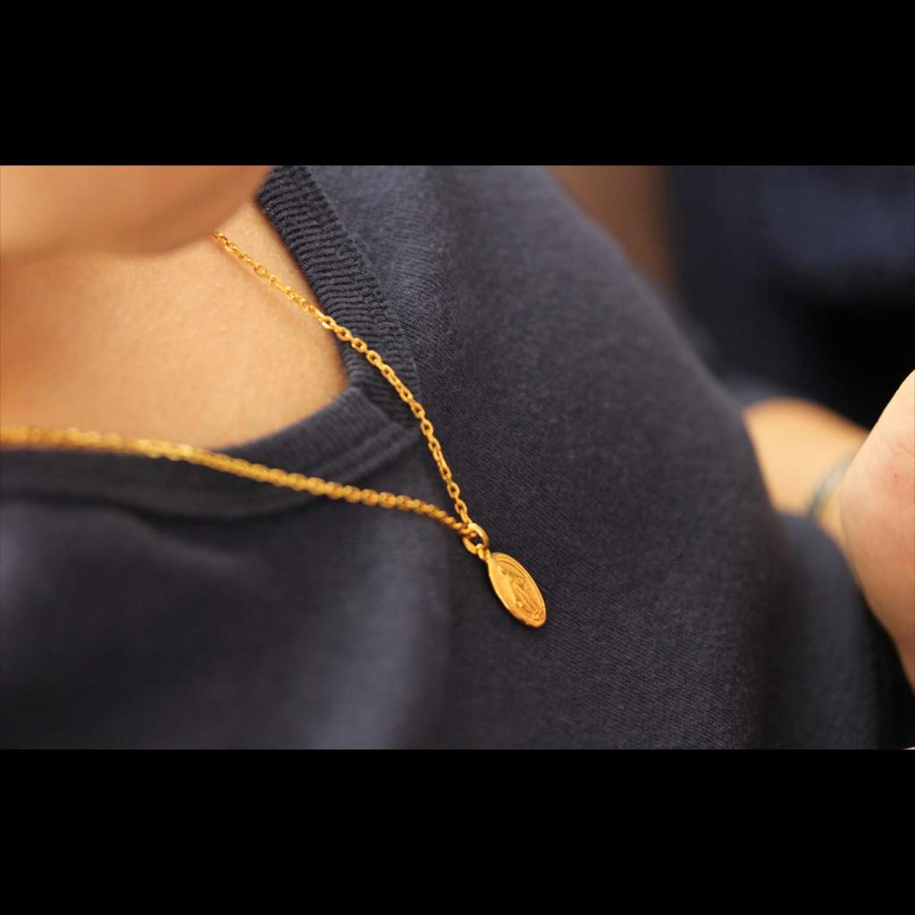 24K Halskette vergoldet Maria Münze Silber 925 Medaille Goldkette Choker [STERNE] Herren