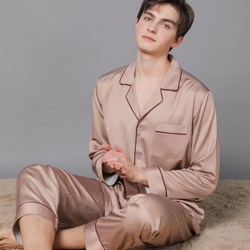 Silk Couple Pajamas: Women's & Men's Long Sleeve Plus Size Set for Spring and Autumn