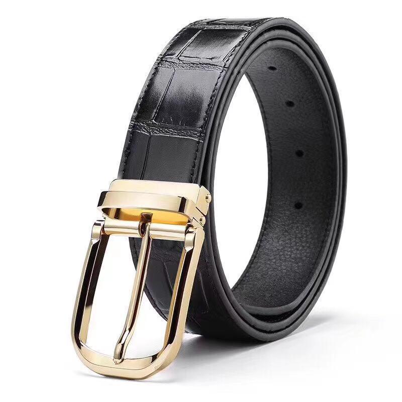 

Men s Crocodile Pattern Cowhide Pin Buckle Belt - Perforated Casual Style 100cm