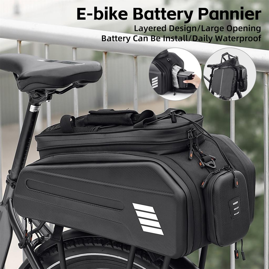 E-Bike RearSeat Bag Electric   Battery Bag Expandable Large Capacity   Rack Seats Bag Waterproof Cycle Bag