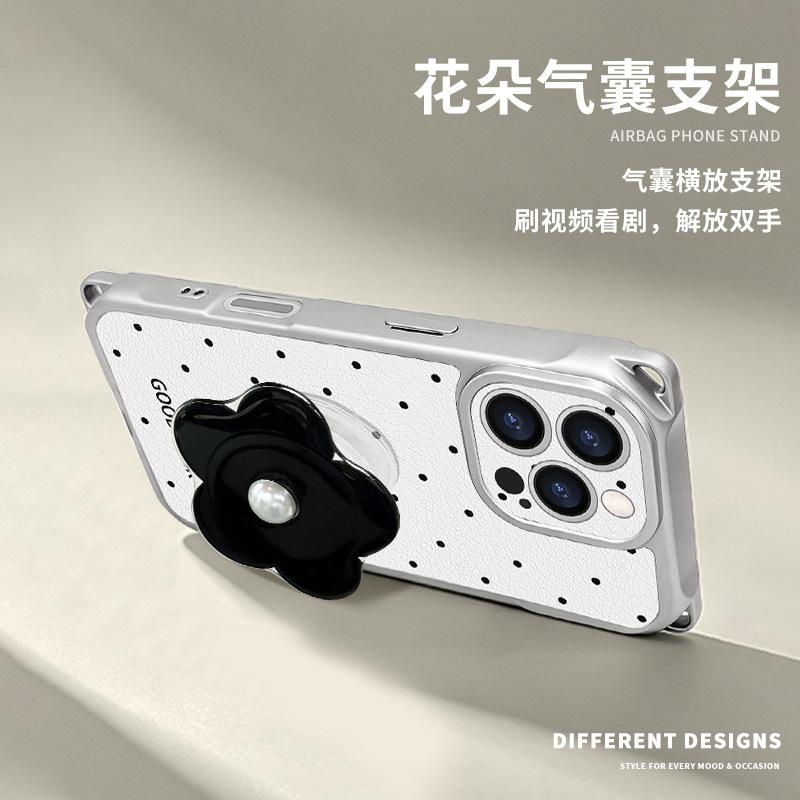 Applicable to Apple 11promax mobile phone case iphone11 four-corner lanyard 11 polka dot flower bracket 11 lambskin
