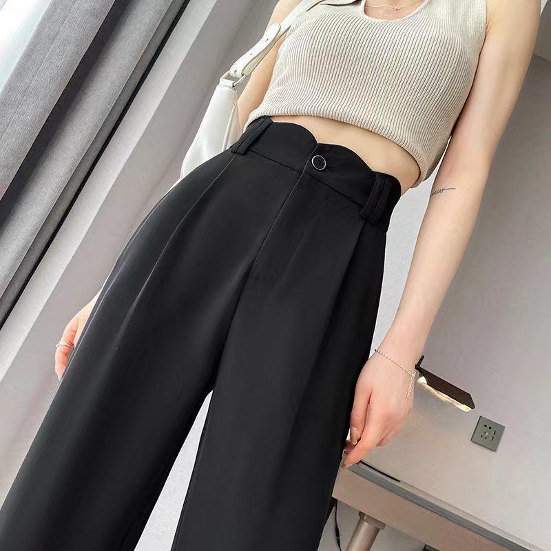 Women's 2026 High-Waisted Ice Silk Pants - Summer Narrow Wide-Leg Design