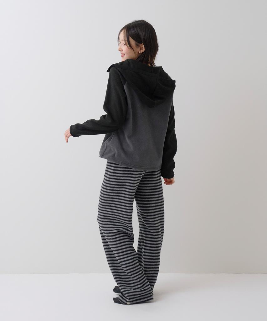 Sayu Striped Brush Elastic Pants Black