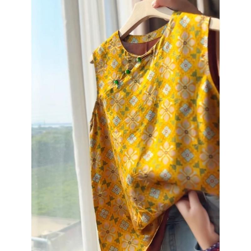 

Желтая универсальная рубашка без рукавов в стиле ретро, летняя, с диагональной планкой, с жилетом с характером 3XL (recommended 138-75kg)