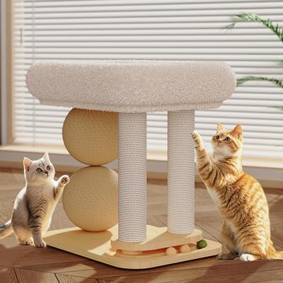 Katzenbaumturm mit Plüsch-Katzenbett Sisal-Kratzsäulen Bälle Interaktive Ballbahn Multifunktionale Katzenmöbel für Indoor-Katzen zum Spielen und Ausruhen