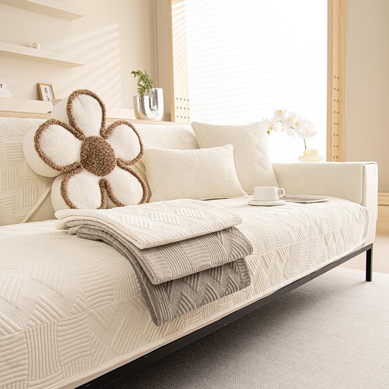 New Autumn Winter Plush Sofa Cushion Thickened Geometry Solid Color Sofa Cushion Cover Warm Velvet Non-Slip Armrest Back Cushion