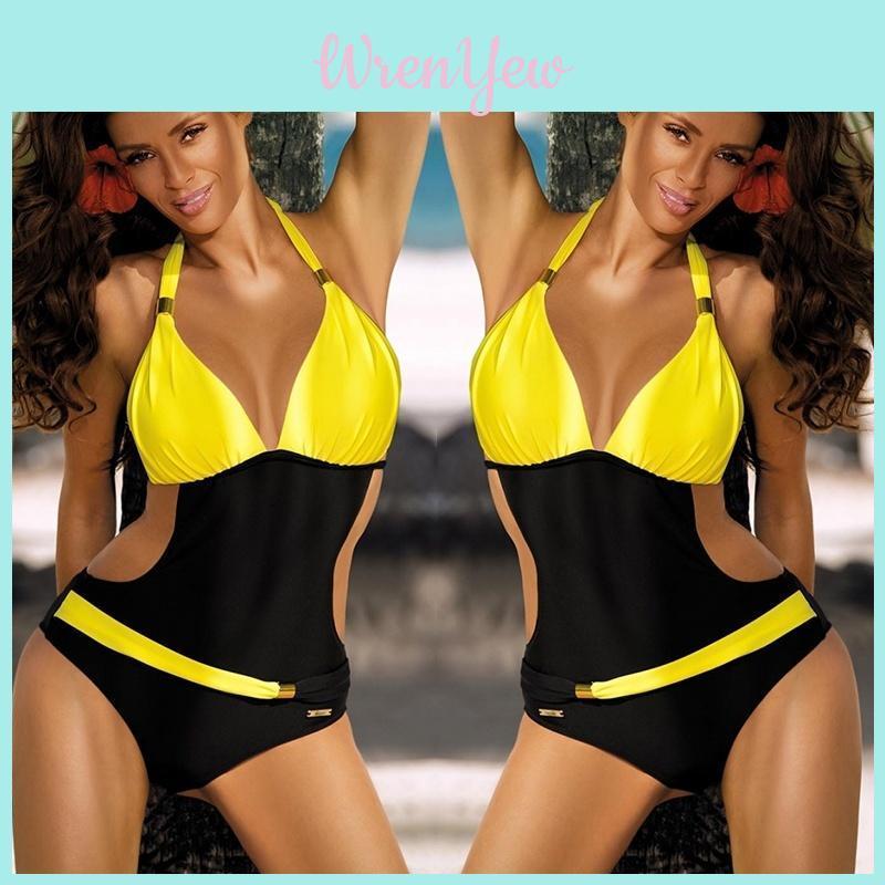 Costume da Bagno Intero Bikini Bloccante Colorato alla Moda Decorazione