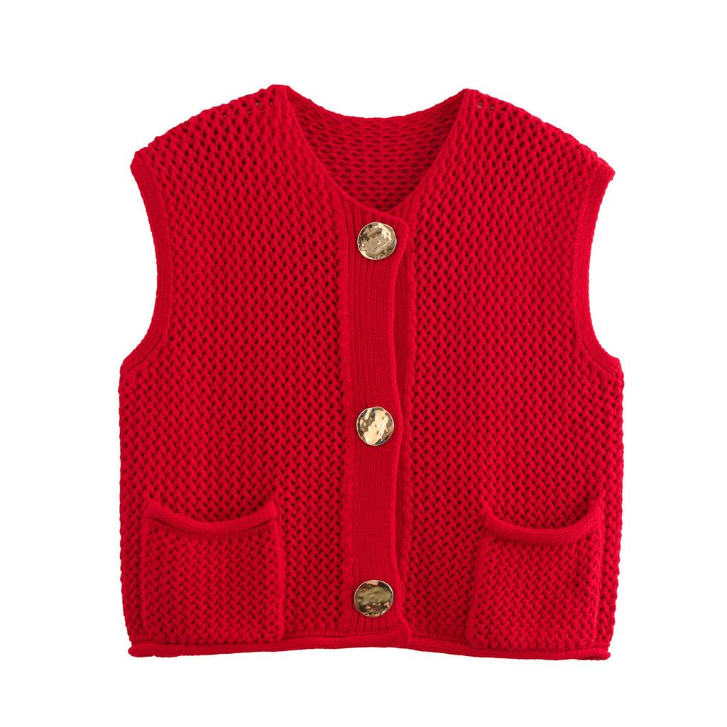 DAFIFY Damen Mode Lässig Frühling Herbst Einfarbige Druck Ärmellos V-Ausschnitt Pullover