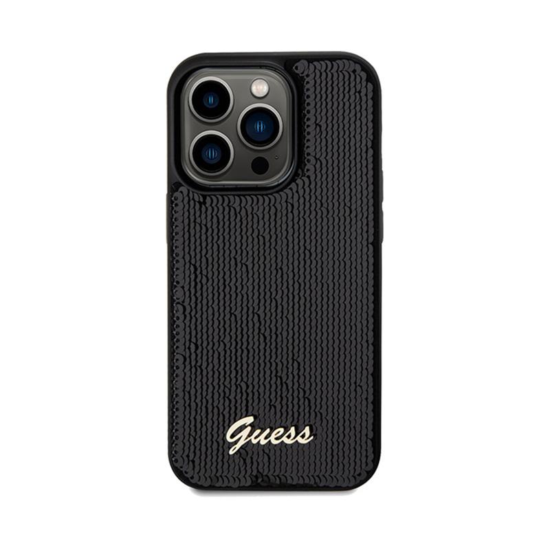 Guess Sequin Script Metal - Etui Iphone 14 Pro (Czarny)