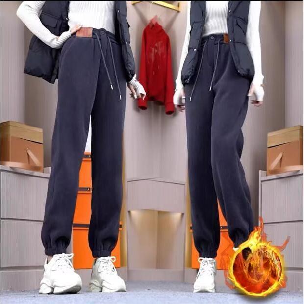 

Women Autumn and Winter Feet Casual Harem Pants Chenille Plus Velvet Thick Pants XXXL сірий