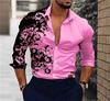 Camicia Rosa Moda Uomo Festa Hawaiana Nuova Camicia Uomo Manica Lunga Collo a Bottone Modellante Moda Elegante T-shirt Uomo 6XL